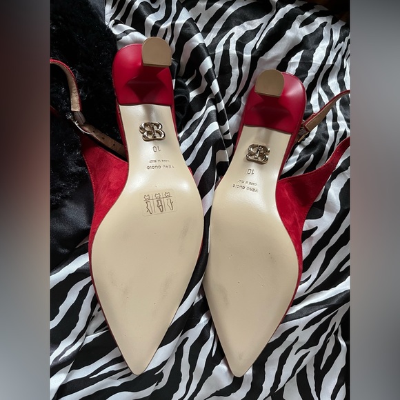 BEAUTIISOLES | Red Leather Suede Slingback Made in Italy | Size 10 - Picture 9 of 14